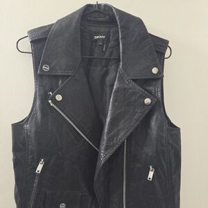 DKNY Black Faux Leather Biker Vest XS